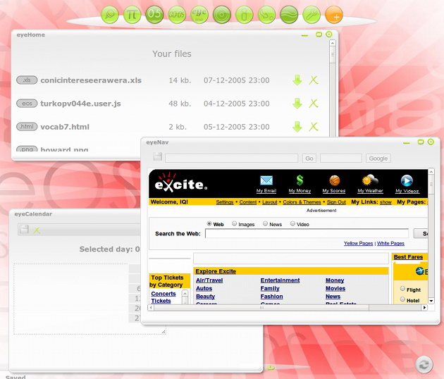 A screenshot of a typical eyeOS desktop with three application windows.