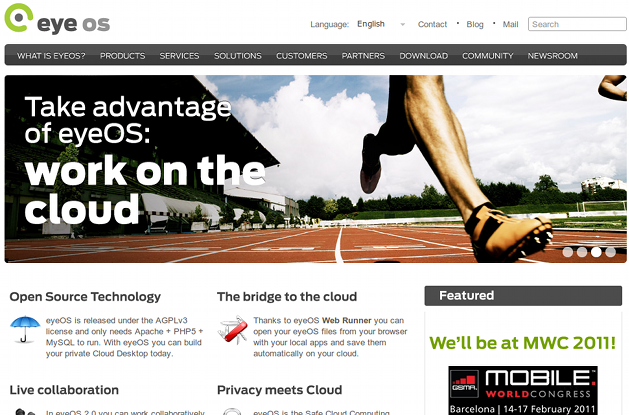 A screenshot of the eyeOS website today.