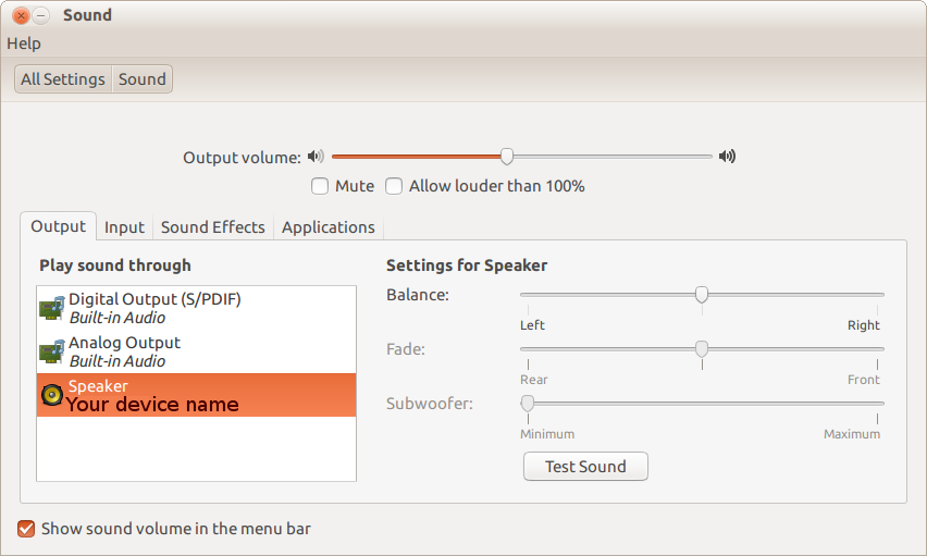 Ubuntu sound settings
