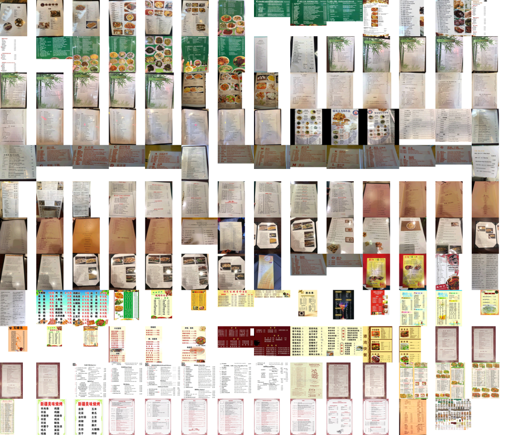 Montage of thumbnails of photographs or screenshots of Chinese restaurant menus.